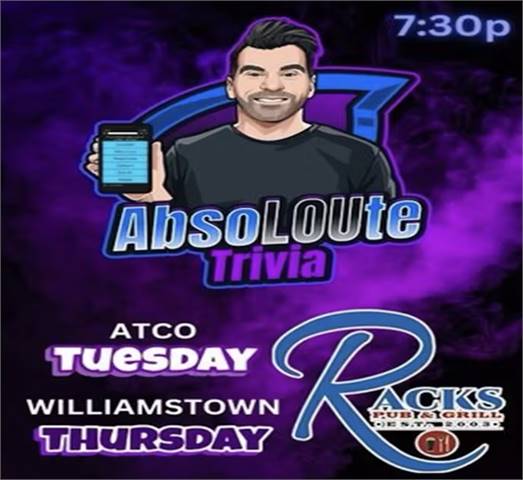 Tuesday Trivia Night at Racks Pub and Grill (Atco, NJ)